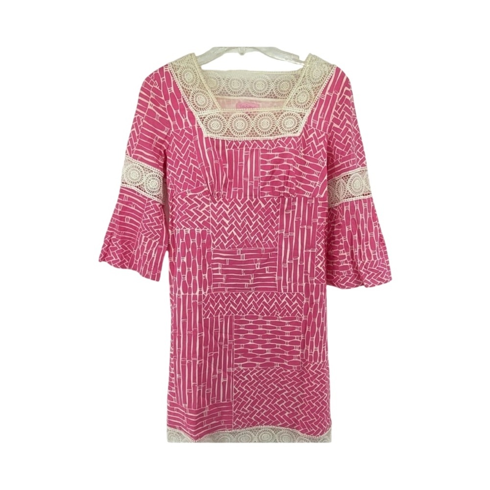 Lilly Pulitzer Sz XS Chapman Pink White Bamboo Intricate Lace Dress